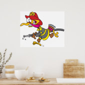 Brandweerman Kalkoen met slang Poster (Keuken)