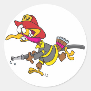 Brandweerman Kalkoen met Slang Ronde Sticker