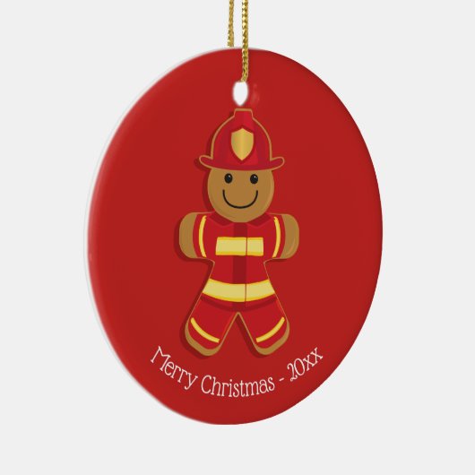 Brandweerman kerst met Gingerbrood Keramisch Ornament (Rechts)