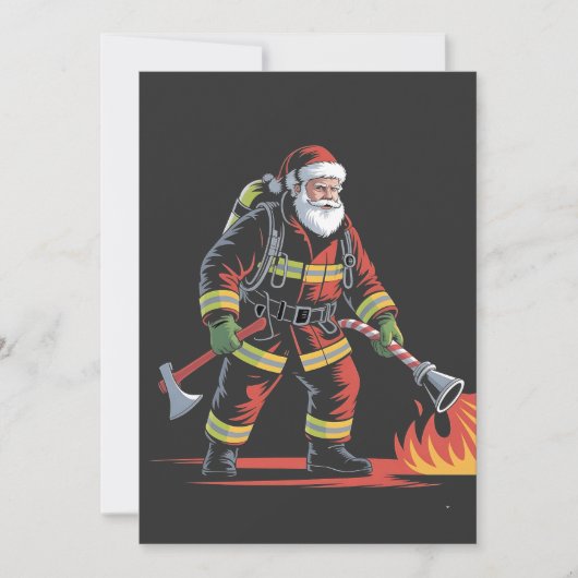 Brandweerman Kerst Shirt XMas Funny Santa Feestdagenkaart (Voorkant)