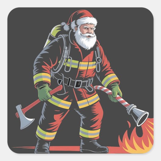 Brandweerman Kerst Shirt XMas Funny Santa Vierkante Sticker (Voorkant)
