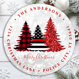 Brandweerman Kerstboom Retouradres Ronde Sticker