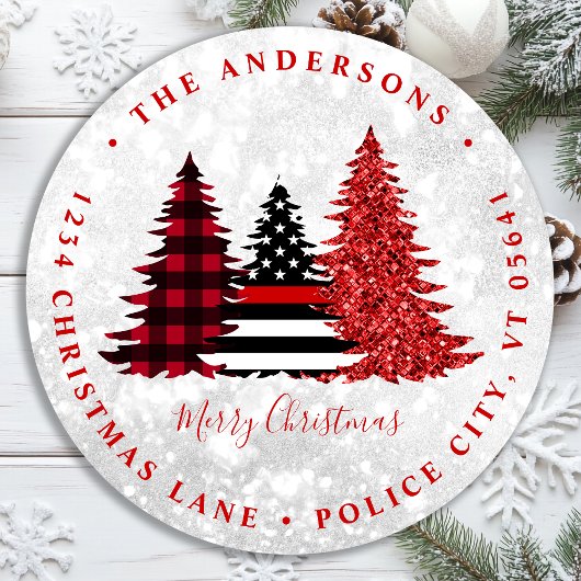 Brandweerman Kerstboom Retouradres Ronde Sticker