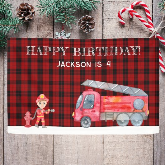 Brandweerman Kerstmis Firetruck Boys verjaardagsfe Spandoek