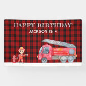 Brandweerman Kerstmis Firetruck Boys verjaardagsfe Spandoek (Horizontaal)