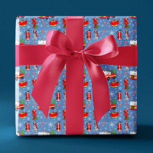 Brandweerman Kerstmis met Sinterklaas en Dalmatiër Cadeaupapier