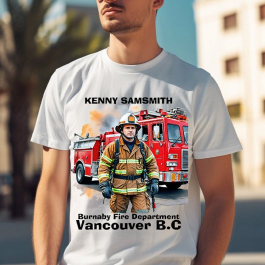 Brandweerman klaar met brandweerwagen t-shirt