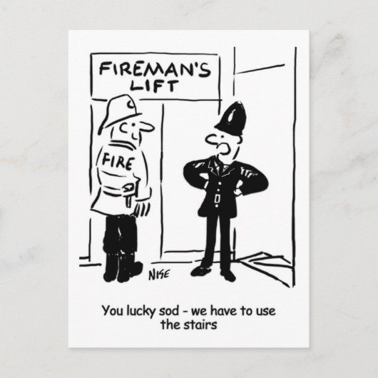 Brandweerman Lift Cartoon Briefkaart (Voorkant)