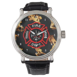 Brandweerman Maltees kruis   Fire Dept Badge Horloge