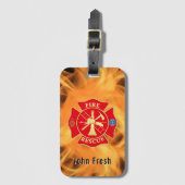 Brandweerman Maltese Cross Fire Rescue Fire Flame Bagagelabel (Voorkant (verticaal))