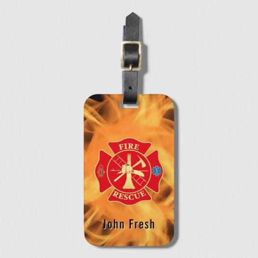Brandweerman Maltese Cross Fire Rescue Fire Flame Bagagelabel (Voorkant (verticaal))