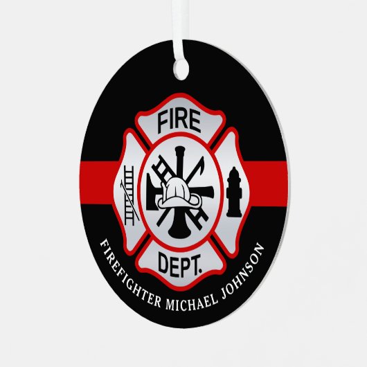 Brandweerman Maltese kruisgepersonaliseerde vuurma Metalen Ornament (Voorkant links)