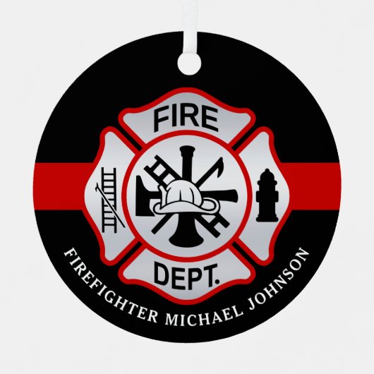Brandweerman Maltese kruisgepersonaliseerde vuurma Metalen Ornament (Voorkant)