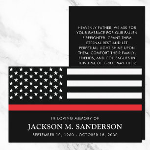 Brandweerman Memorial Begrafenis Rode lijn Gebed K Contactkaartje