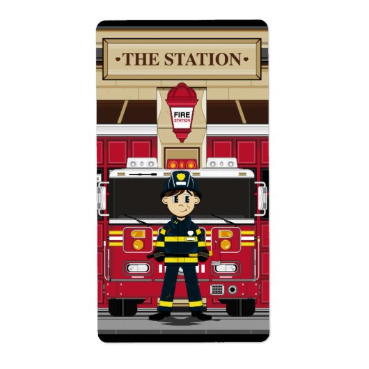Brandweerman met Brandmotor Sticker (Voorkant)