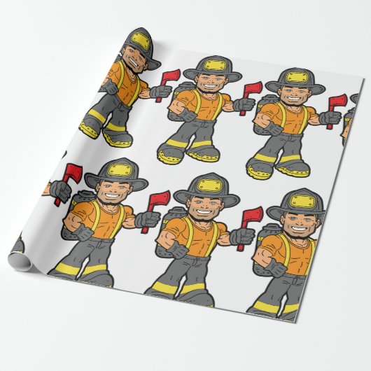 Brandweerman met een bijl cadeaupapier (Uitgerold)