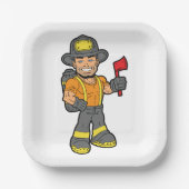 Brandweerman met een bijl papieren bordje (Voorkant)