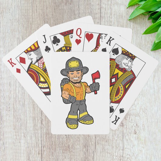 Brandweerman met een bijl pokerkaarten