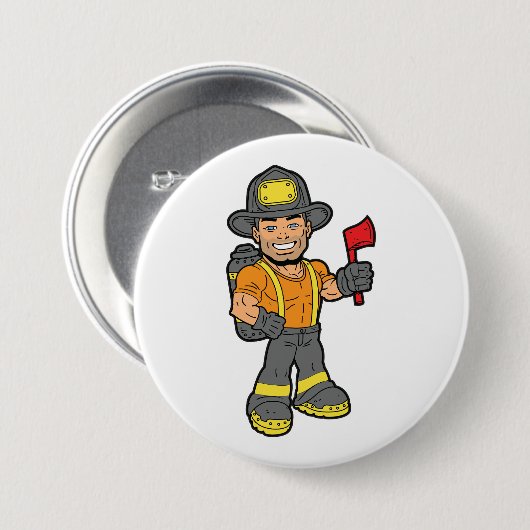 Brandweerman met een bijl ronde button 7,6 cm (Voorkant /achterkant)