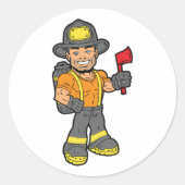 Brandweerman met een bijl ronde sticker (Voorkant)