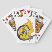 Brandweerman met een slang die kaarten speelt (Achterkant)