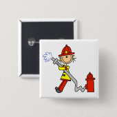 Brandweerman met slangshirts en cadeautjes vierkante button 5,1 cm (Voorkant /achterkant)