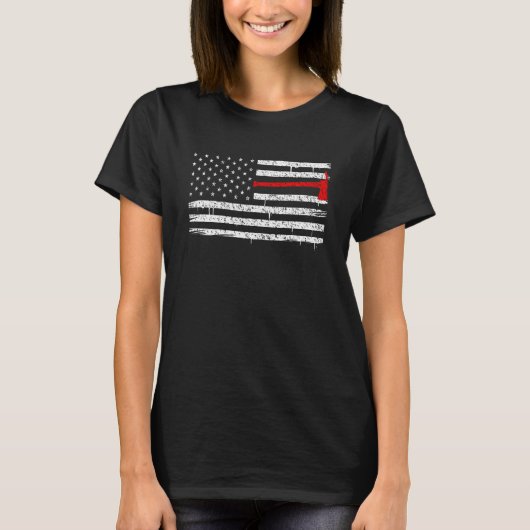  brandweerman met Thin Red Line American Fla T-shirt (Voorkant)