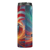 Brandweerman met vlaggen en vlammen thermosbeker (Achterkant)