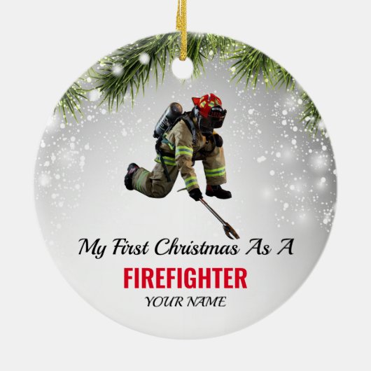 brandweerman, mijn eerste Kerstmis, als brandweerr Keramisch Ornament (Achterkant)