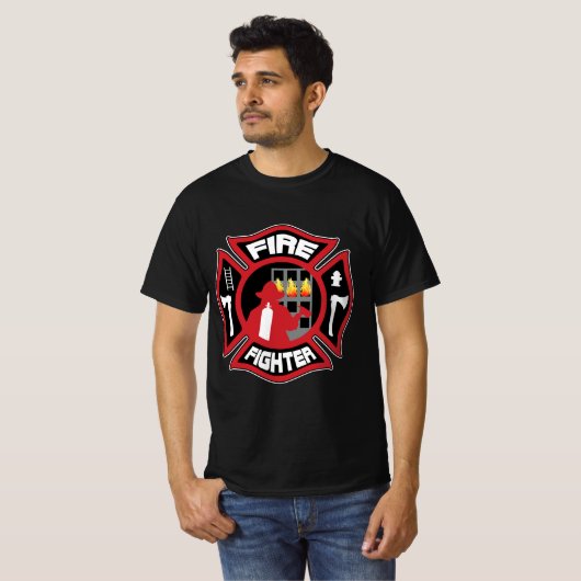 Brandweerman Moderne Badge T-shirt (Voorkant volledig)
