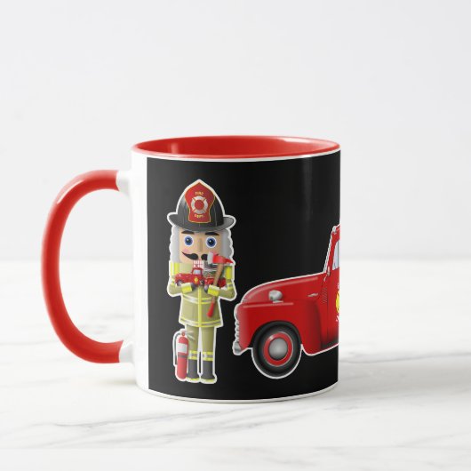 Brandweerman Nutcrackers met kleine rode vrachtwag Mok (Links)