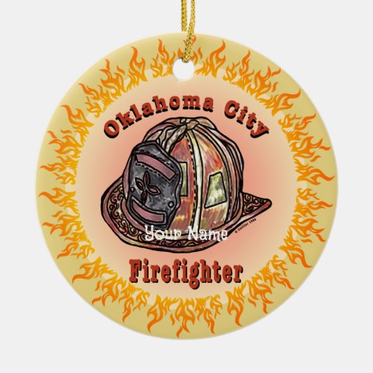 Brandweerman Oklahoma City-ornament Keramisch Ornament (Voorkant)