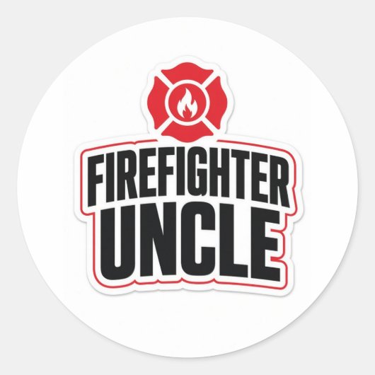 Brandweerman Oom Ronde Sticker (Voorkant)