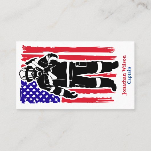 Brandweerman op Amerikaanse vlag Visitekaartje (Achterkant)