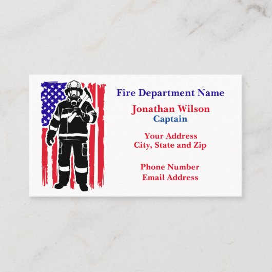 Brandweerman op Amerikaanse vlag Visitekaartje (Voorkant)