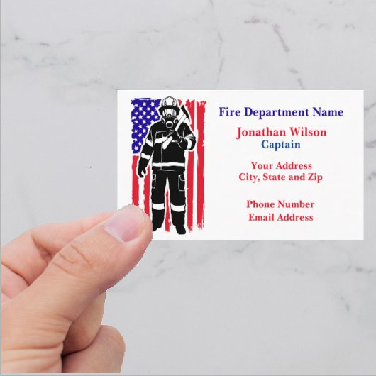 Brandweerman op Amerikaanse vlag Visitekaartje