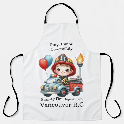 Brandweerman op een kleurrijke vrachtwagen met bal schort (Voorkant)