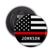 Brandweerman op maat van moderne dunne rode lijn button flesopener (Voorkant)