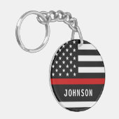 Brandweerman op maat van moderne dunne rode lijn sleutelhanger (Voorkant Links)