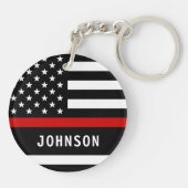 Brandweerman op maat van moderne dunne rode lijn sleutelhanger (Achterkant)