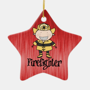 Brandweerman op rood keramisch ornament