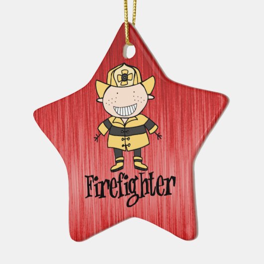 Brandweerman op rood keramisch ornament (Links)