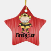 Brandweerman op rood keramisch ornament (Achterkant)