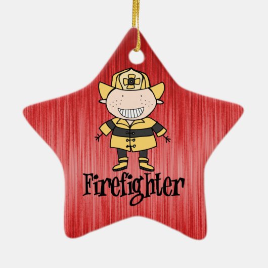 Brandweerman op rood keramisch ornament (Achterkant)