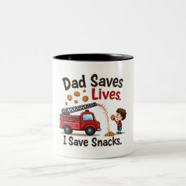 Brandweerman "Papa redt levens. Ik red snacks." Tw Tweekleurige Koffiemok
