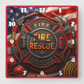 Brandweerman Patriottisch Heroïsch Embleem Vierkante Klok (Voorkant)