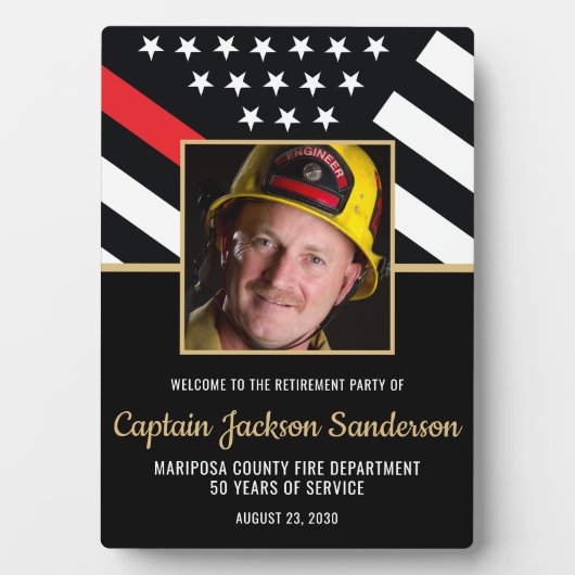 Brandweerman pensioen partij rode lijn vlag foto fotoplaat (voorkant)