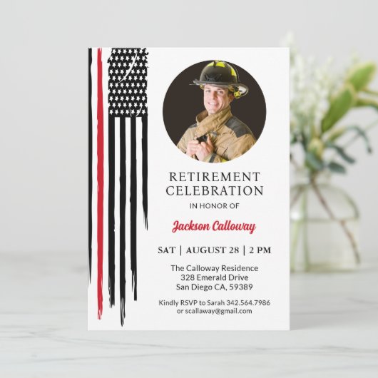 Brandweerman pensioen partij, rode lijn vlag kaart (Staand voorkant)