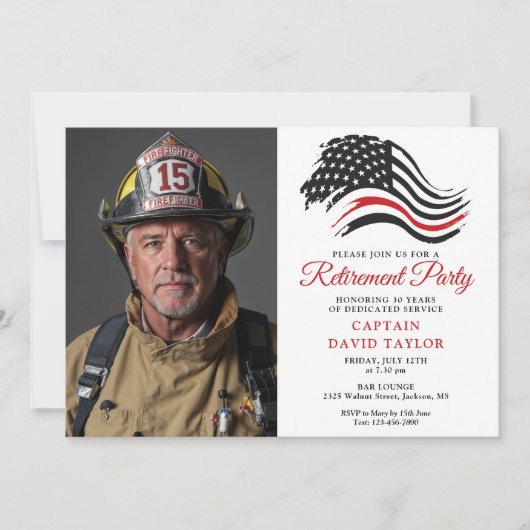 Brandweerman Pensioen Partij Thin Red Line Foto Kaart (Voorkant)