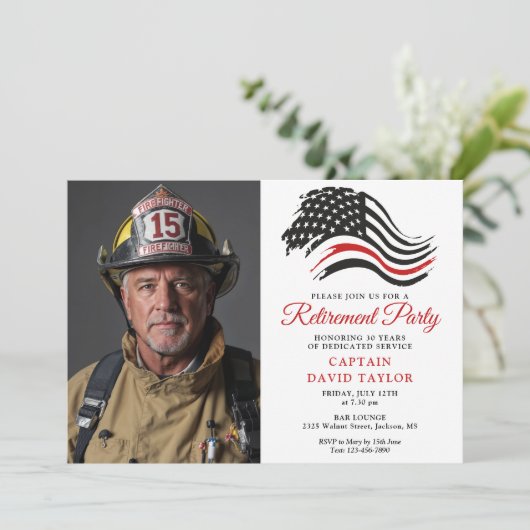 Brandweerman Pensioen Partij Thin Red Line Foto Kaart (Staand voorkant)